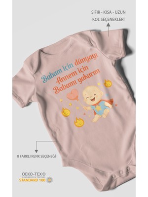 Morivo Kids Babaya ve Anneye Özel Kısa Kollu Bebek Body %100 Pamuk