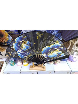 Löwin Maksi Boy Yelpaze | Çift Tarafı Saten Kraft | 47X27 cm | Indigo Blossom