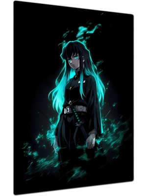 Charmbi Demon Slayer Tokito Dekoratif Metal Poster Tablo – Canlı Renk Parlak Yüzey Modern Oda Duvar Dekoru