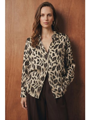 Sateen Leopar Desen Salaş Gömlek - Leopar