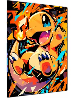 Charmbi Pokemon Charmander Metal Poster Tablo – Parlak Yüzey Canlı Baskı Modern Duvar Dekoru Gamer Anime