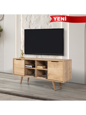 EVMO Home 3322 Sina 130 cm ( Ahşap Ayaklı , Metal Kulplu ) Tv Ünitesi , Safir , Tv Sehpası