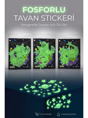 Circle Toys Fosforlu Yıldız Sticker Seti | Karanlıkta Parlayan Tavan Süsü 3’lü Paket - Gökyüzü Seti