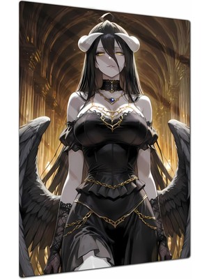 Charmbi Albedo Overlord Metal Poster Gamer Anime Film Tablosu – Parlak Baskı Modern Duvar Dekorasyonu