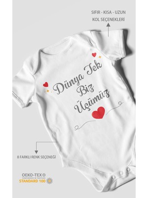 Morivo Kids Dünya Tek Biz Üçümüz Kısa Kollu Bebek Body %100 Pamuk