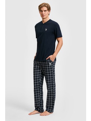 U.S. Polo Assn. Erkek Lacivert Pijama Takım Standart Kalıp Tek Cepli Pamuklu Konfor-50326147-VR033