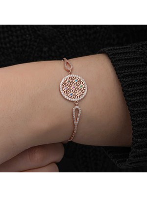 Elwes ​gümüş Rose Renkli Yaşam Çiçeği Kadın Bileklik