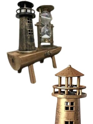 TeknoKesgin Kesgin Market® Hediyelik Eşya Retro Deniz Fenerli Kum Saati Ahşap Görünümlü Dekoratif Eşya