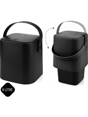 PremiumPort 8 Litre Tutma Saplı Iç Kovalı Mutfak Çöp Kovası Siyah