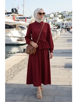 Büzgülü Bağcıklı Tunik Etek Ikili Takım 2254-02 Bordo