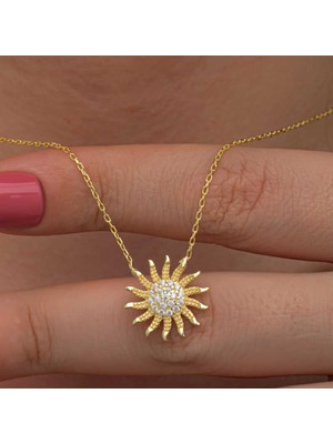 Elwes 925 Ayar Gümüş Gold Güneş Kadın Kolye