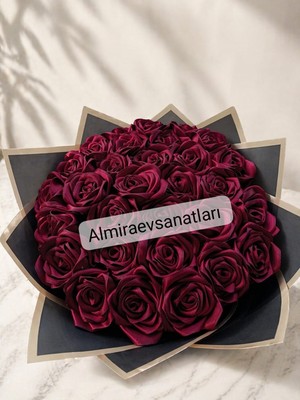 Almira Ev Sanatları Saten Kurdele Solmayan Özel Hediye 30'lu Gül Çiçek Isteme Buketi
