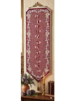 Believe Geyikli Noel Baba Simli Jakarlı Dokuma Goblen Dekoratif Askılı Püsküllü Pano Tablo 30*90