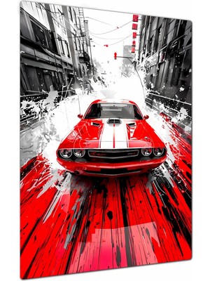 Charmbi Red Mustang Dekoratif Metal Poster Tablo – Canlı Renk Parlak Yüzey Modern Oda Duvar Dekoru