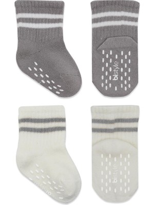 NW NessiWorld Çemberli Kaymaz Soket Çorap 2'li BS10125 Gri Ekru