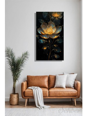 Şehber Panoramik Dikey Tekli Kanvas Duvar Tablosu Modern Salon Mutfak Yatak Odası Ofis Lotus Çiçeği Tasvir