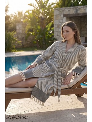Elif Mira Kapşonlu Unisex Peştemal Plaj Deniz Banyo Bornozu Beachside