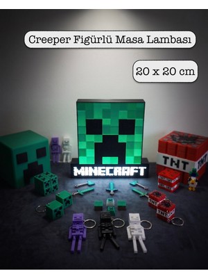 3DcraftTR 3D Crafttr Minecraft Creeper Figürlü Işıklı Masa Lambası 20 cm - USB Açma Kapama Tuşlu Oyuncu Odası Dekorasyonu