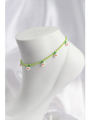 Yeşil Renk Boncuklu Papatya Motifli Halhal - TJ-HH1661 Midastech