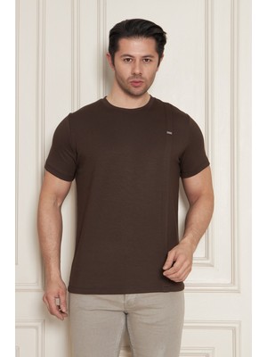 Erkek Jeuss Oysho Kumaş Sıfır Yaka Kahverengi Tshirt