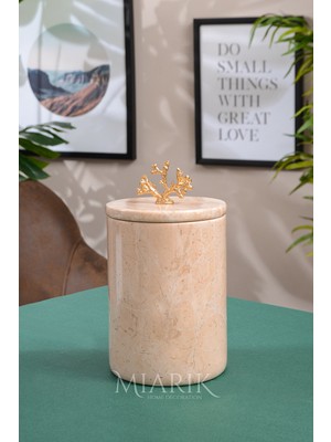 PremiumPort Şık Bej Mermer Çöp Kovası, Gold Mercan Detaylı, Dekoratif ve Modern Tasarım