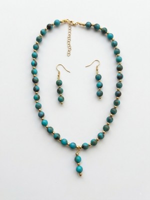 Gistoria Firuze Turkuaz Boncuk Kolye ve Küpe Seti