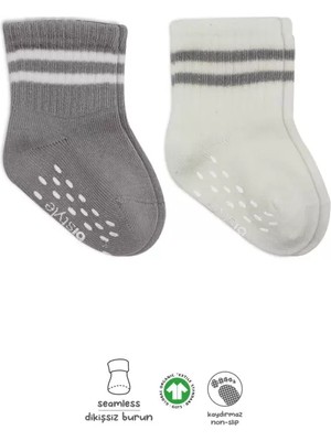 Senka Çemberli Kaymaz Soket Çorap 2'li BS10125 Gri Ekru