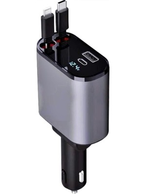 Geseus Araç İçi 120 Wat Hızlı Şarj Adaptörü Çakmaklık Adaptörü Iphone,Type-C Makaralı Şarj Kablollu-G16