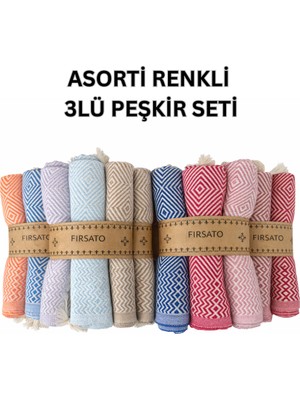 Fırsato %100 Pamuklu 3`lü Set Kristal Desenli Peşkir & Hızlı Kuruyan El-Baş Havlusu (45X90 Cm) Asorti Renkli