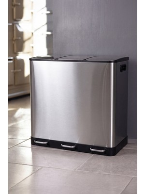 PremiumPort Ariane 3*18 L Metal Pedallı Çöp Kovası, Üç Bölmeli, Paslanmaz Gövde, Kolay Temizlenebilir