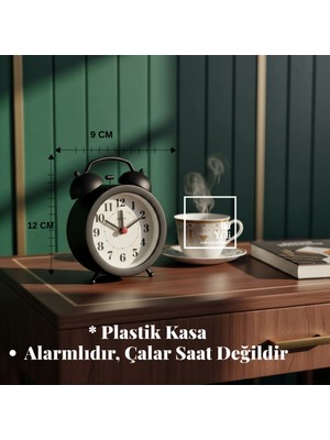 İki Yedi Konsept Vonmoss Siyah Masa Saati Dekoratif Alarmlı Saat Çalar Saat Görünümlü Minimal Tasarım Ofis Aksesuarı