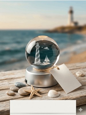 Allwin 3D Deniz Feneri Kristal Küre Gece Lambası, Yelkenli ve Martı Figürlü Işıklı Cam Küre, Dekoratif Ofis Hediyesi, Sahil Temalı Oda Dekoru,hologram Cam Küre