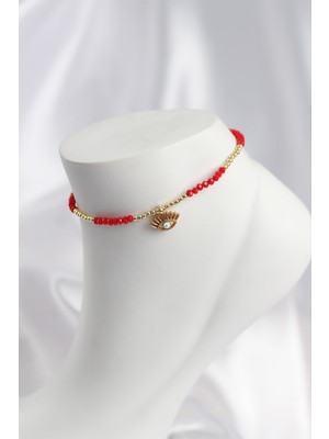 Kırmızı Renk Boncuklu Nazarlı Göz Figürlü Halhal - TJ-HH1680 Midastech