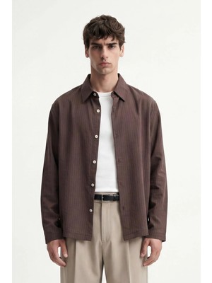 Antioch Kahve Relaxed Fit Çizgili Erkek Gömlek