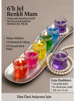 Wolawood Özel Günlerin Işıltısı: 6'lı Dekoratif Karışık Renkli Jel Mum Seti Ev, Kafe, Parti, Eğlence, Organizasyon ve Kutlamalar Lüks Mum Takımı Altı Adet