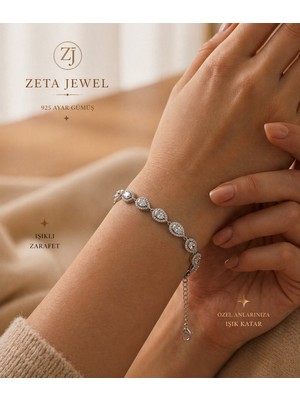 Zeta Jewel 925 Ayar Gümüş Beyaz Damla Taşlı Bileklik Şık Zarif Tasarım Hediye Kutulu 21 cm