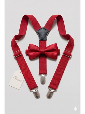 Vavbaby Erkek Çocuk Ayarlanabilir Pantolon Askısı ve Papyon Seti - Kırmızı
