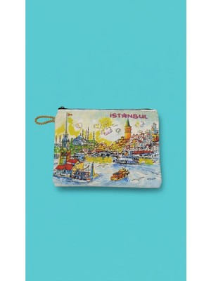 Kadife Istanbu Temalı El Çantası 21*16 cm