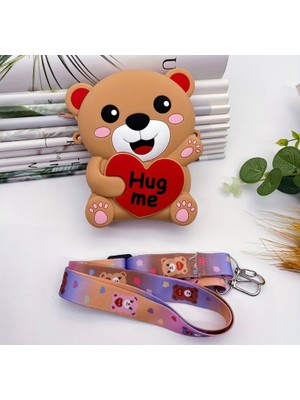 Kız Erkek Çocuk Teddy Bear Ayıcık Figürlü Silikon Mini Çapraz Çanta Hug Me Baskılı Askılı Omuz Çanta