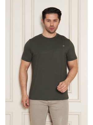 Erkek Jeuss Oysho Kumaş Sıfır Yaka Haki Tshirt