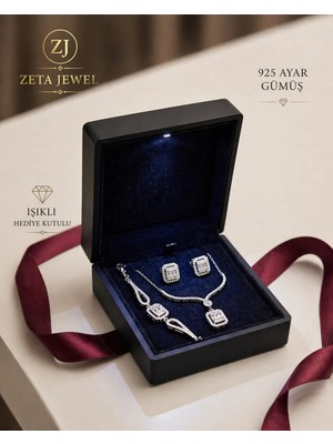 Zeta Jewel 925 Ayar Gümüş Çoklu Baget Taşlı Üçlü Set (Kolye Küpe Bileklik)Hediye Kutulu