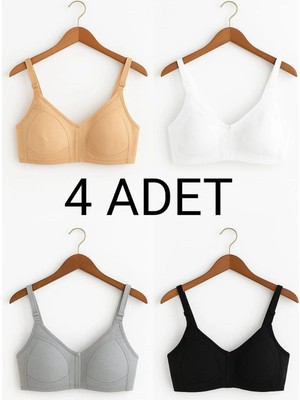 4 Adet Pamuklu Balensiz Süngersiz Penye Dikişsiz Toparlayıcı Sütyen-Siyah/beyaz/ten/gri