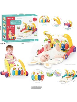 Najmaddin BIB6016- Piyanolu Bebek Yürüteci ve Tavşan Desenli Kırmızı Oyun Halısı  2 In 1 Naj