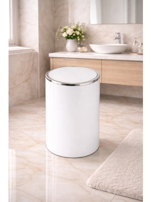 PremiumPort Beyaz 6l Akrilik Çöp Kovası Kapaklı, 26X19 Cm, Banyo ve Mutfak Kullanımı