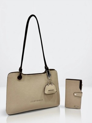 Just Polo Kadın Büyük Boy Premium Gümüş Logolu El Çantası ve Cüzdanı Kombin Tote Bag Ebat : 22 x 34 cm
