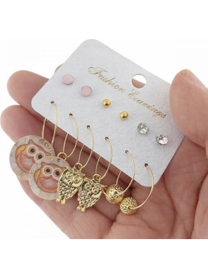 İnci Yolu Bijuteri 12'li Baykuş Kombin Halka Küpe