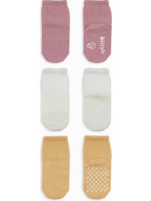 Senka Mey Ithalat® Basic Kaymaz Penye Soket Çorap 3'lü BS10107 Pudra Ekru Somon