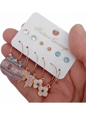 İnci Yolu Bijuteri Kadın 12'li Kombin Halka Küpe