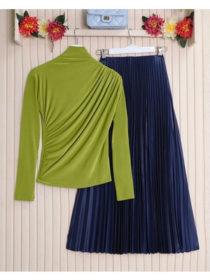 Moda Morfo Yarım Boğaz Büzgülü Sandy Bluz   -Yağ Yeşili
