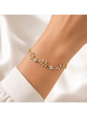 cm Jewelry Zirkon Taşlı Çiçek Bileklik – Gold Zarif Kadın Bileklik